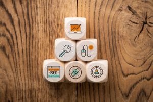 SEO symbols on wooden blocks