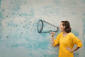 Person yelling through a megaphone