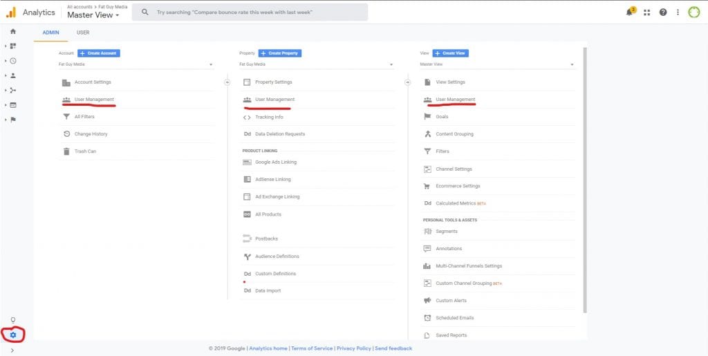 how to add a user to google analytics - settings interface