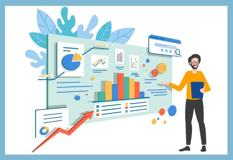 vector of a guy discussing marketing analytics