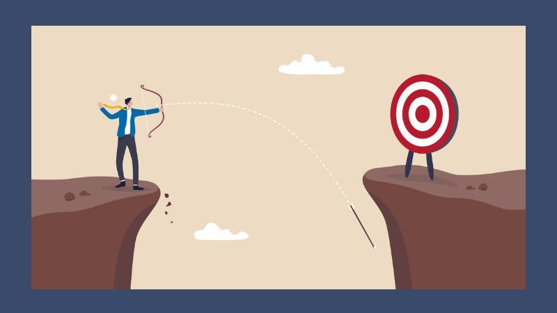 vector image of a man shooting an arrow across a ride to a target but it falls short