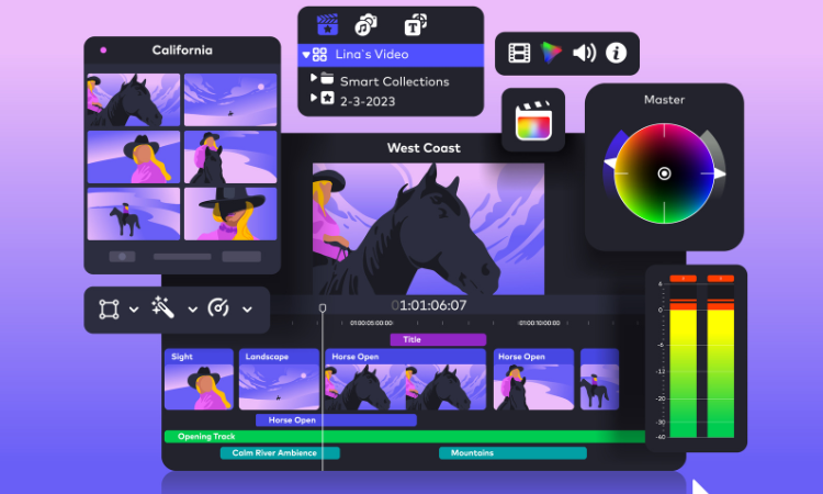 multiple different frames of horses in editing software